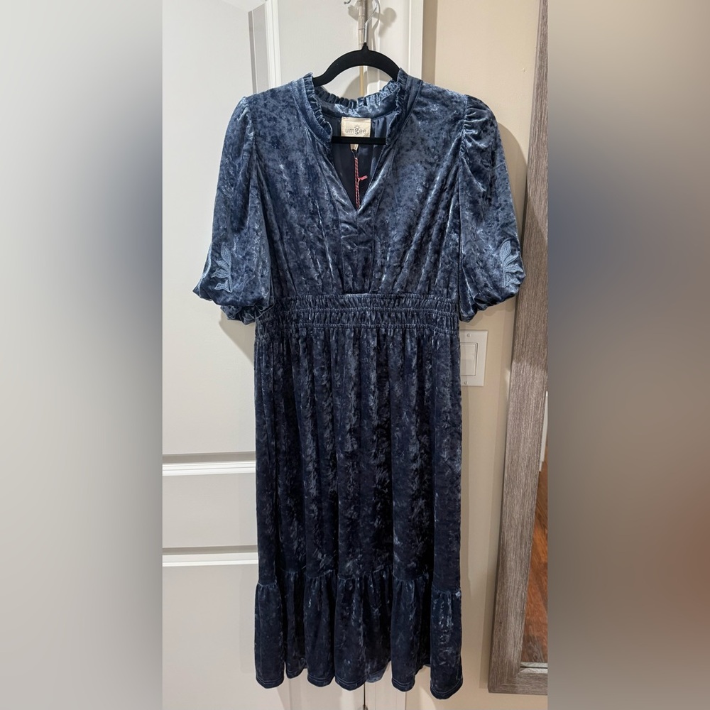 Velvet Smocked Waist Midi Dress